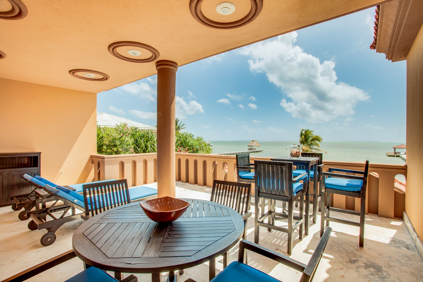 Luxury veranda with ocean views at Belizean Cove Estates