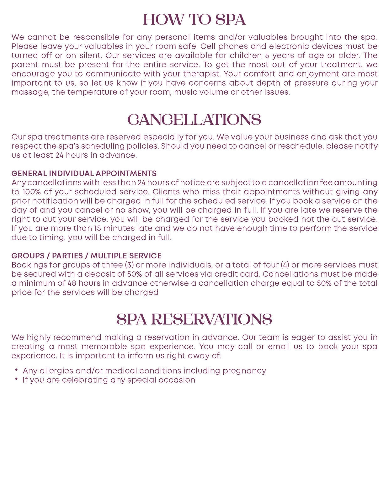 SPAradise Menu Page 5