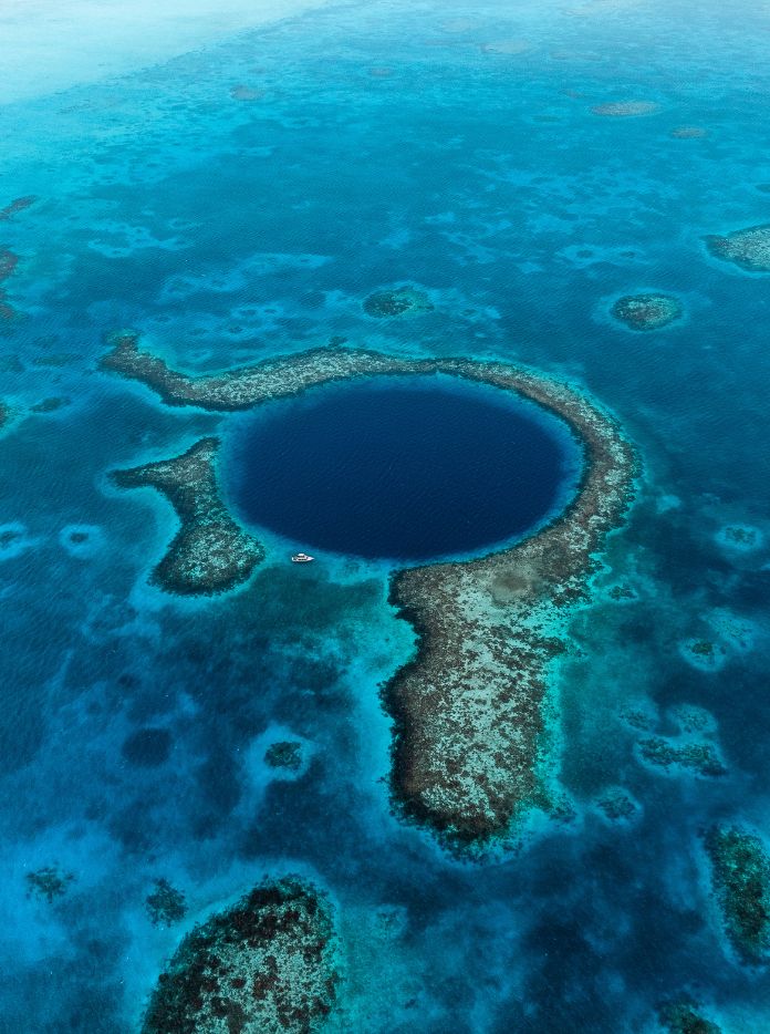 Aerial view of Lighthouse Reef and the Great Blue Hole